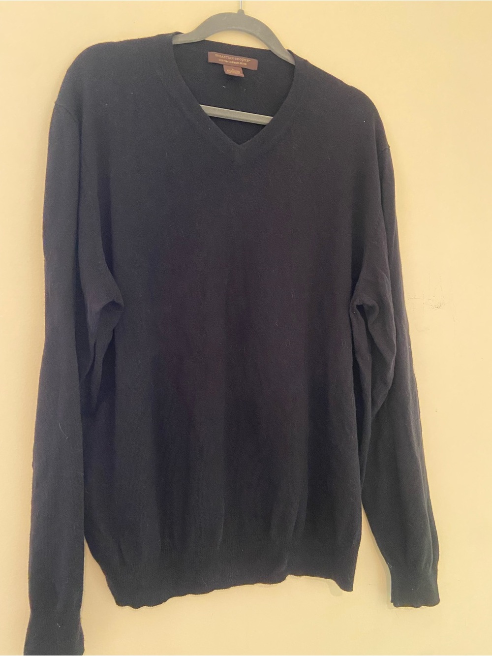 Sebastian Cooper men’s V-Neck Sweater - Black cotton cashmere blend L EUC